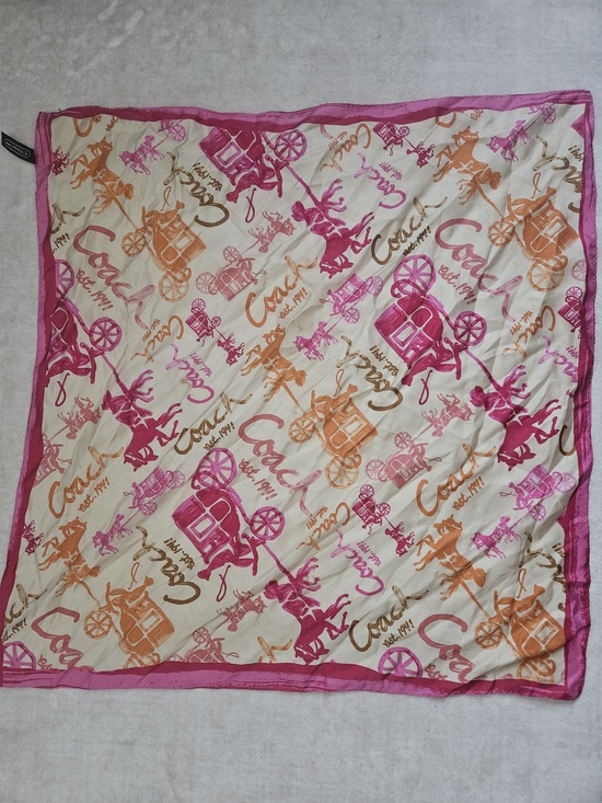 Coach Accessories - Coach Silk Scarf in Cream, Pink & Brown Horse Motif